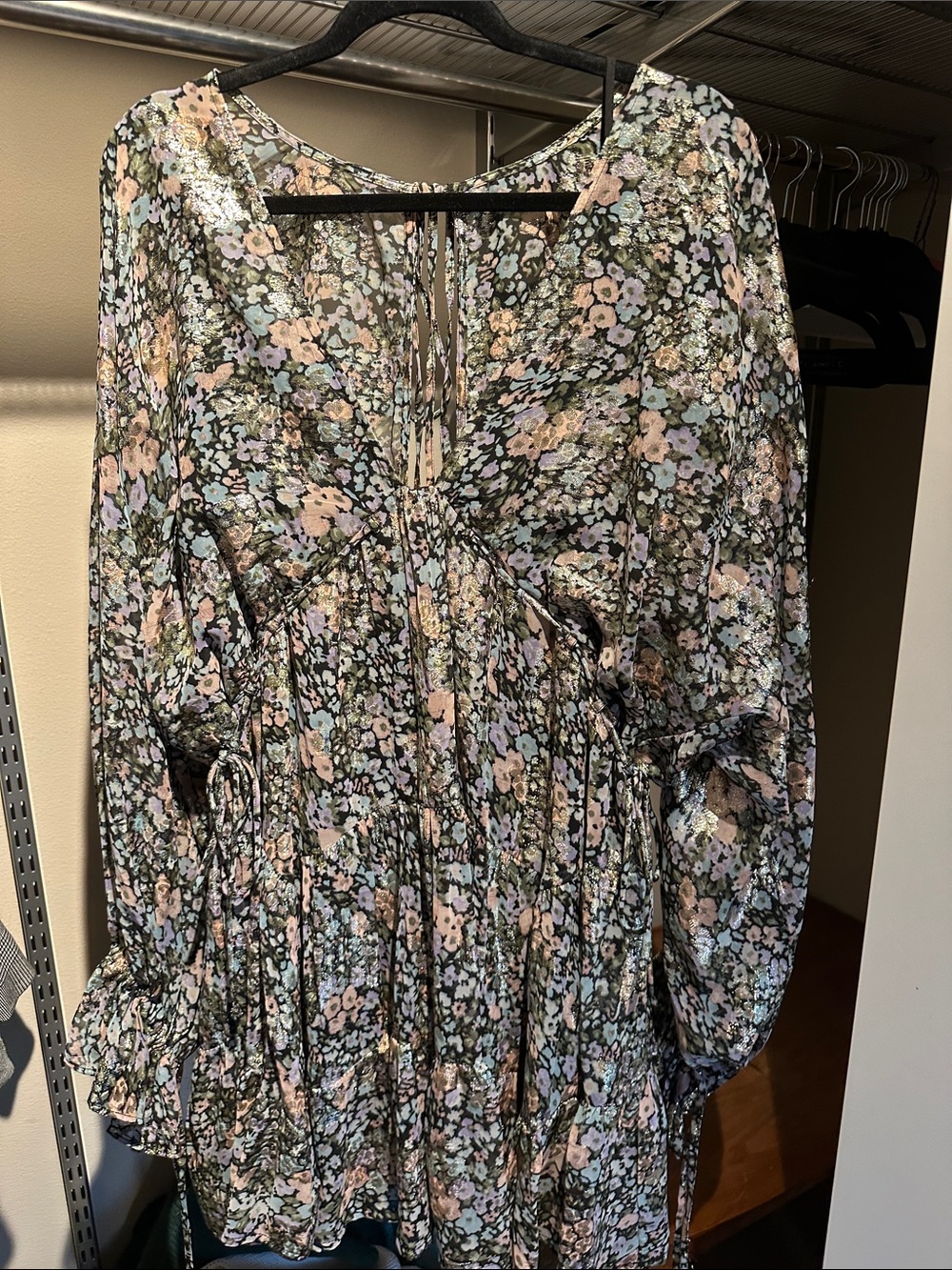 ASOS Floral Mini Dress in Black, Pink & Green with Peekaboo Back